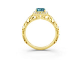 Yellow gold Emerald Cut Halo Diamond Solitaire with Filigree Band and Four-Prong Setting_3