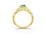 Yellow gold Emerald Cut Halo Diamond Solitaire with Filigree Band and Four-Prong Setting_3