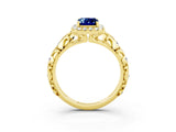 Yellow gold Emerald Cut Halo Diamond Solitaire with Filigree Band and Four-Prong Setting_3