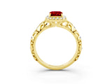 Yellow gold Emerald Cut Halo Diamond Solitaire with Filigree Band and Four-Prong Setting_3