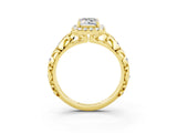Yellow gold Emerald Cut Halo Diamond Solitaire with Filigree Band and Four-Prong Setting_3