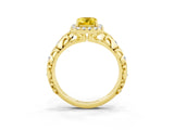 Yellow gold Emerald Cut Halo Diamond Solitaire with Filigree Band and Four-Prong Setting_3