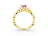 Yellow gold Emerald Cut Halo Diamond Solitaire with Filigree Band and Four-Prong Setting_3