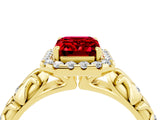Yellow gold Emerald Cut Halo Diamond Solitaire with Filigree Band and Four-Prong Setting_4