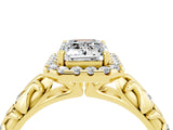 Yellow gold Emerald Cut Halo Diamond Solitaire with Filigree Band and Four-Prong Setting_4