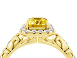 Yellow gold Emerald Cut Halo Diamond Solitaire with Filigree Band and Four-Prong Setting_4