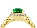 Yellow gold Emerald Cut Halo Diamond Solitaire with Filigree Band and Four-Prong Setting_4