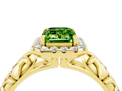 Yellow gold Emerald Cut Halo Diamond Solitaire with Filigree Band and Four-Prong Setting_4