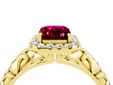 Yellow gold Emerald Cut Halo Diamond Solitaire with Filigree Band and Four-Prong Setting_4