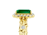 Yellow gold Emerald Cut Halo Diamond Solitaire with Filigree Band and Four-Prong Setting_5