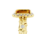 Yellow gold Emerald Cut Halo Diamond Solitaire with Filigree Band and Four-Prong Setting_5