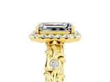 Yellow gold Emerald Cut Halo Diamond Solitaire with Filigree Band and Four-Prong Setting_5