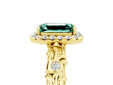 Yellow gold Emerald Cut Halo Diamond Solitaire with Filigree Band and Four-Prong Setting_5
