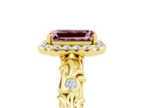 Yellow gold Emerald Cut Halo Diamond Solitaire with Filigree Band and Four-Prong Setting_5
