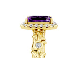 Yellow gold Emerald Cut Halo Diamond Solitaire with Filigree Band and Four-Prong Setting_5