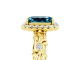 Yellow gold Emerald Cut Halo Diamond Solitaire with Filigree Band and Four-Prong Setting_5