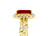 Yellow gold Emerald Cut Halo Diamond Solitaire with Filigree Band and Four-Prong Setting_5