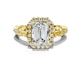Yellow gold Emerald Cut Halo Diamond Solitaire with Filigree Band and Four-Prong Setting_7