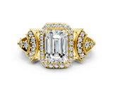 Yellow gold Emerald Cut Halo Diamond Split Shank Engagement Ring with Four-Prong Setting_19