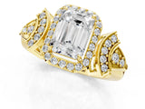 Yellow gold Emerald Cut Halo Diamond Split Shank Engagement Ring with Four-Prong Setting_20