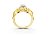 Yellow gold Emerald Cut Halo Diamond Split Shank Engagement Ring with Four-Prong Setting_22