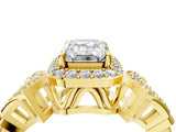 Yellow gold Emerald Cut Halo Diamond Split Shank Engagement Ring with Four-Prong Setting_23