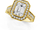 Yellow gold Emerald Cut Halo Diamond Split Shank Pave Ring_14