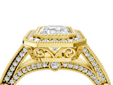 Yellow gold Emerald Cut Halo Diamond Split Shank Pave Ring_17
