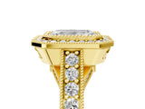 Yellow gold Emerald Cut Halo Diamond Split Shank Pave Ring_18