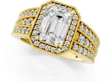 Yellow gold Emerald Cut Halo Diamond Split Shank Ring with Prong Setting_16