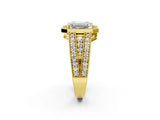 Yellow gold Emerald Cut Halo Diamond Split Shank Ring with Prong Setting_17