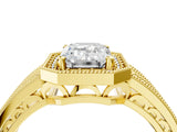 Yellow gold Emerald Cut Halo Diamond Split Shank Ring with Prong Setting_19