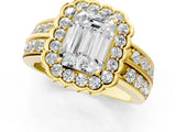 Yellow gold Emerald Cut Halo Diamond Split Shank Ring with Scalloped Prong Setting_4