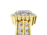 Yellow gold Emerald Cut Halo Diamond Split Shank Ring with Scalloped Prong Setting_8