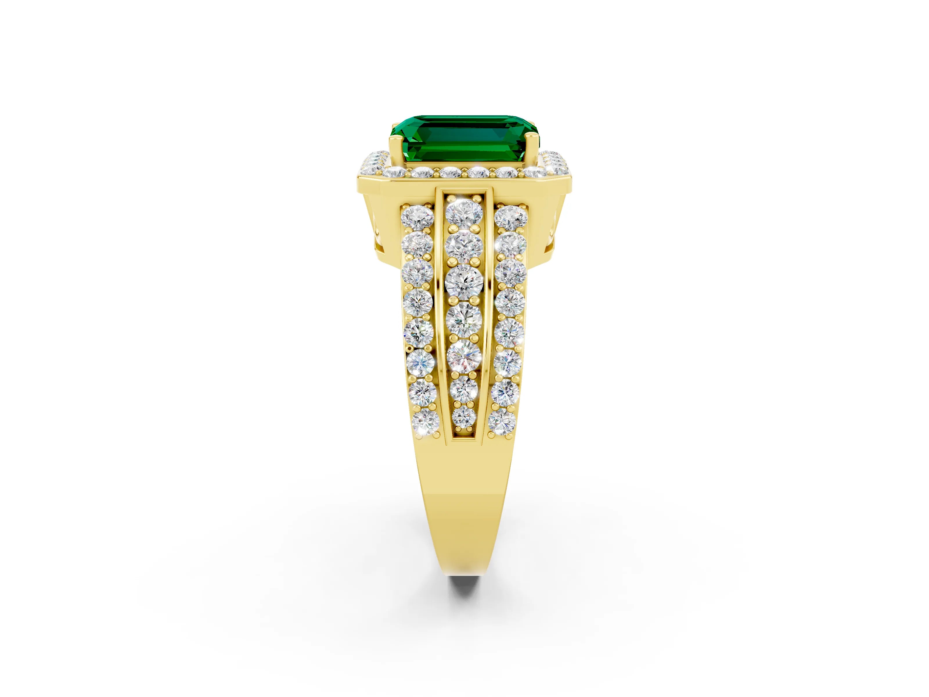 Yellow gold Emerald Cut Halo Emerald Ring with Split Shank and Four-Prong Setting_2