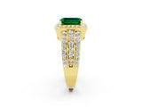 Yellow gold Emerald Cut Halo Emerald Ring with Split Shank and Four-Prong Setting_2