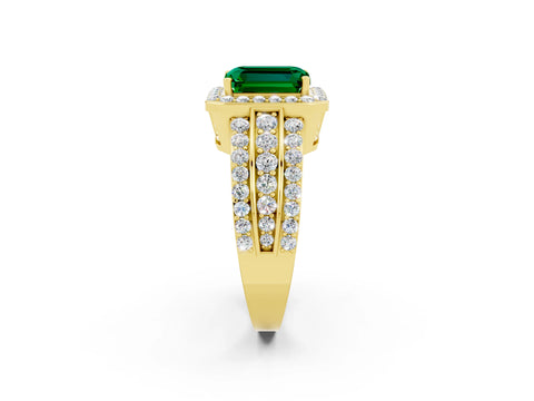 Yellow gold Emerald Cut Halo Emerald Ring with Split Shank and Four-Prong Setting_2