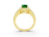Yellow gold Emerald Cut Halo Emerald Ring with Split Shank and Four-Prong Setting_3