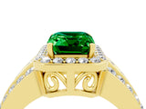 Yellow gold Emerald Cut Halo Emerald Ring with Split Shank and Four-Prong Setting_4