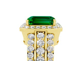 Yellow gold Emerald Cut Halo Emerald Ring with Split Shank and Four-Prong Setting_5