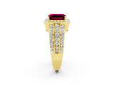 Yellow gold Emerald Cut Halo Garnet Ring with Split Shank and Four-Prong Setting_2