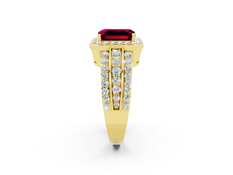 Yellow gold Emerald Cut Halo Garnet Ring with Split Shank and Four-Prong Setting_2