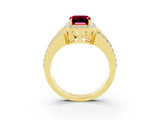 Yellow gold Emerald Cut Halo Garnet Ring with Split Shank and Four-Prong Setting_3