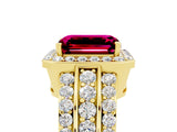 Yellow gold Emerald Cut Halo Garnet Ring with Split Shank and Four-Prong Setting_5