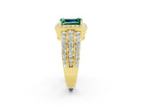 Yellow gold Emerald Cut Halo Green Sapphire Ring with Split Shank and Four-Prong Setting_2