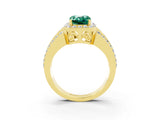 Yellow gold Emerald Cut Halo Green Sapphire Ring with Split Shank and Four-Prong Setting_3