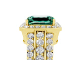 Yellow gold Emerald Cut Halo Green Sapphire Ring with Split Shank and Four-Prong Setting_5
