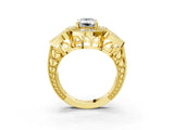 Yellow gold Emerald Cut Halo Milgrain Diamond Engagement Ring with Leaf Band and Four-Prong Setting_6