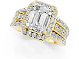 Yellow gold Emerald Cut Halo Moissanite Ring with Split Shank and Four-Prong Setting_1