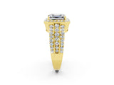 Yellow gold Emerald Cut Halo Moissanite Ring with Split Shank and Four-Prong Setting_2